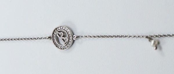 Bracelet silver 925 with two hearts in the circle of life and pearl