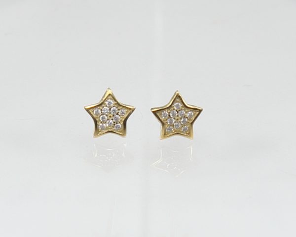 Gold-plated star earrings, silver 925 with zircon