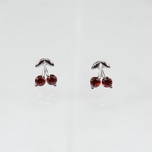 Cherries earrings, silver 925 with zircon