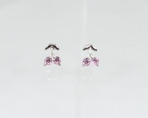 Cherries earrings, silver 925 with zircon