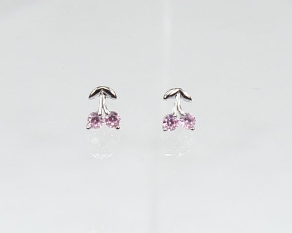 Cherries earrings, silver 925 with zircon