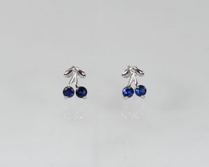 Cherries earrings, silver 925 with blue zircon