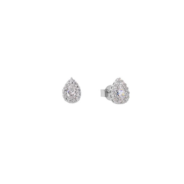 925 Silver and Zircon Halo Pear Cut Stud Earrings