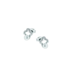 925 Silver Cross Flower Earrings with cubic zircon CZ and Pearl