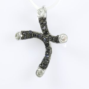 Women's 925 Silver Curved Cross with Black Small Crystals