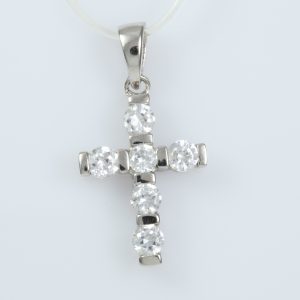 Women's 925 Silver Cross with Round Cut Crystals