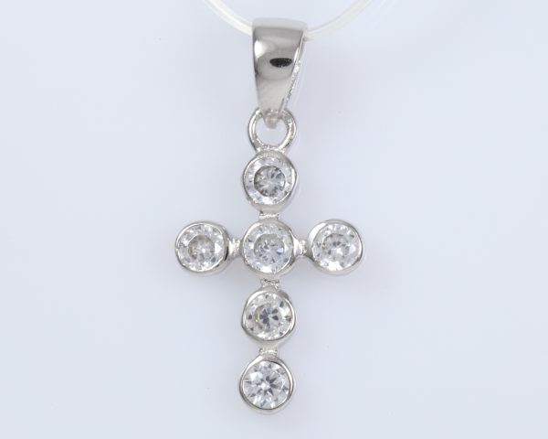 Women's 925 Silver Cross with Round Cut Crystals