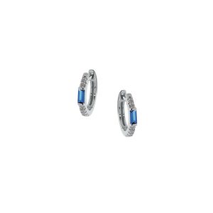 Hoop earrings adorn with clear and blue cubic zirconia CZ